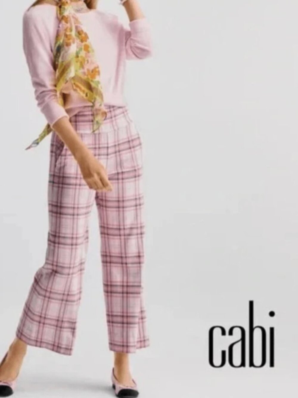Cabi Play Date Pink Plaid Stretch Pull On High Waist Crop Pants NWOT Sz M